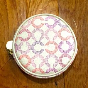 Authentic Coach Logo Round Zip Closure Change Purse Small White